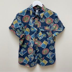 Sag Harbor Sport Novelty Retro Luggage Stickers Denim Chambray Shirt Mens Medium